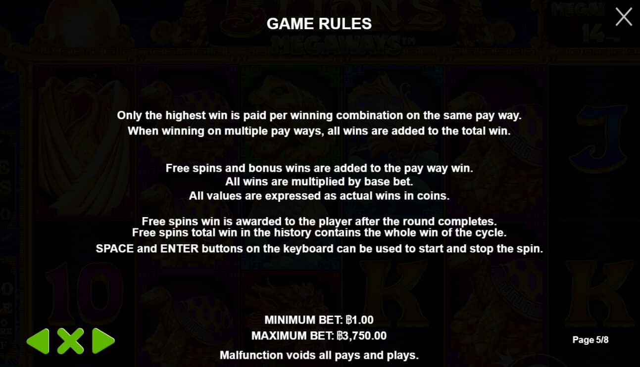 5 Lions Megaways เกมสล็อต เว็บตรง จากค่าย Pragmatic Play แอพ joker123